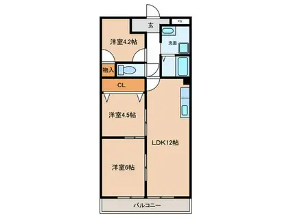 ハイム西明石(3LDK/6階)の間取り写真
