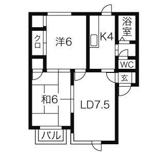 グリーンパークヴィレッジB(2LDK/2階)の間取り写真