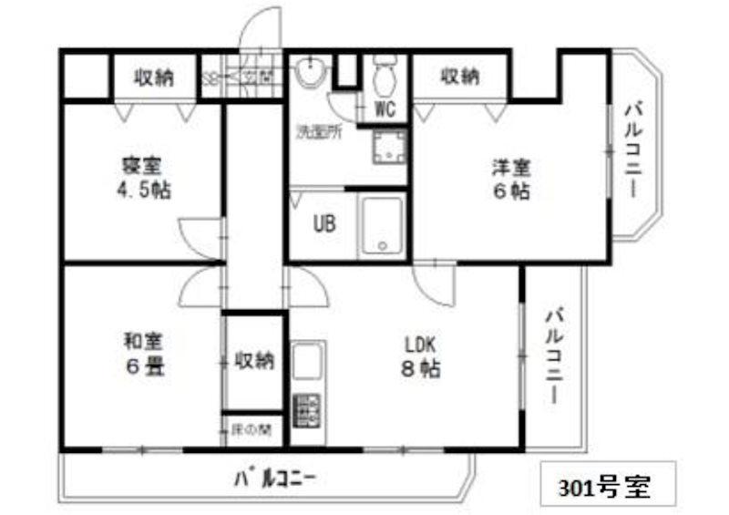 サンパレス21御影山手(3LDK/3階)の間取り写真