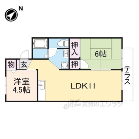 ジョイフル東生駒B棟(2LDK/1階)の間取り写真