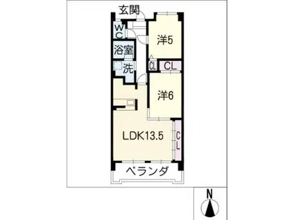 ツインハイツオオヒガシ(2LDK/2階)の間取り写真