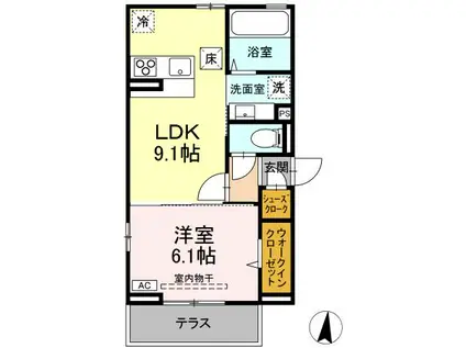 甲府市相生3丁目PJ(1LDK/1階)の間取り写真