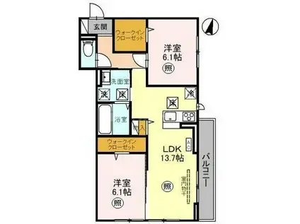 エスポワール宮原(2LDK/2階)の間取り写真