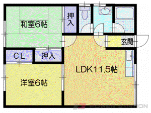クオーレ小樽(2LDK/1階)の間取り写真