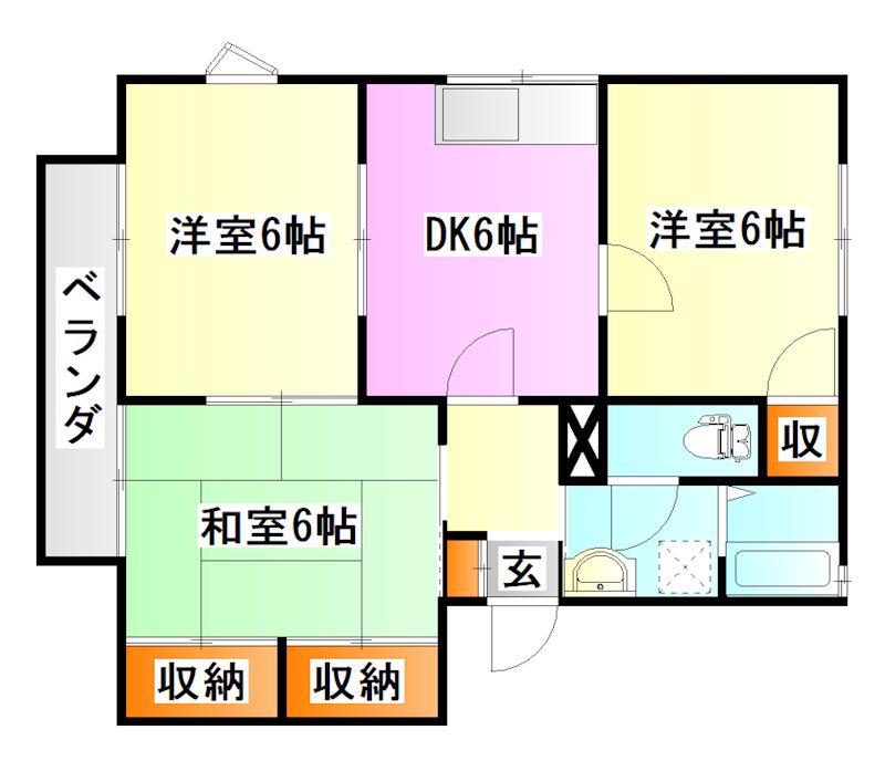 シャーメゾン弓削田 A(3DK/1階)の間取り写真