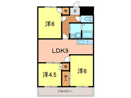 サンライフ弁天(3LDK/3階)の間取り写真