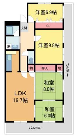 宝塚ヒルズ(4LDK/3階)の間取り写真