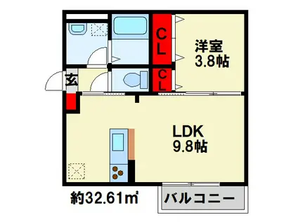パディコート下城野(1LDK/1階)の間取り写真