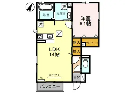 フェリース小名浜(1LDK/1階)の間取り写真