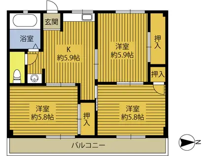 コーポ大手町(3DK/2階)の間取り写真