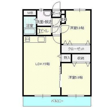 ループサイド(2LDK/2階)の間取り写真
