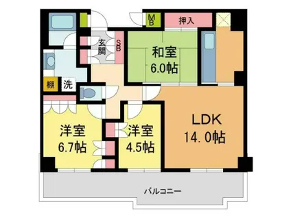 パークハウス猪名川壱番街B棟(3LDK/8階)の間取り写真