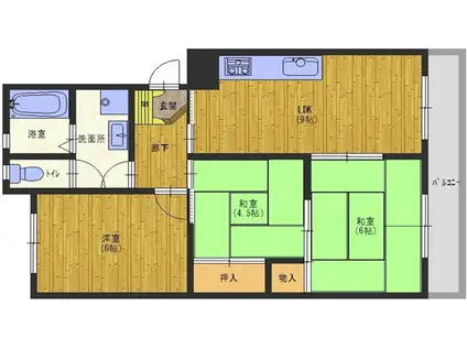 ハイツ中村(3LDK/3階)の間取り写真