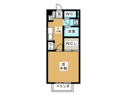 シャンベール森川 A(1K/1階)の間取り写真