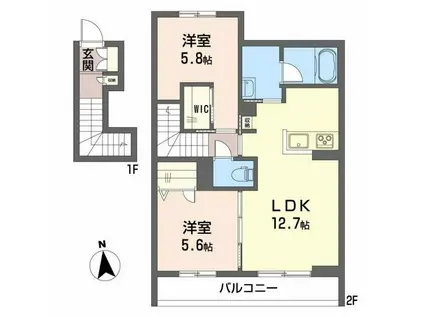 スマイリング桜田B(2LDK/2階)の間取り写真