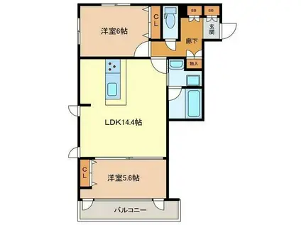 OA FLATI(2LDK/2階)の間取り写真