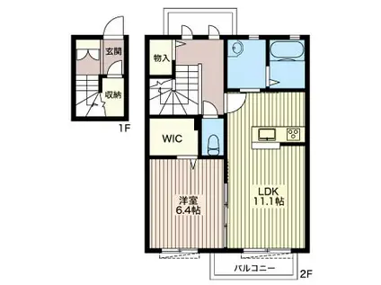 アンビシア伍番館(1LDK/2階)の間取り写真