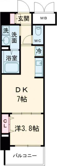 ブランシエスタ明石(1DK/4階)の間取り写真