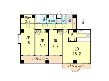 地下鉄西神・山手線 新神戸駅 徒歩11分 3階建 築41年(3SLDK/2階)の間取り写真