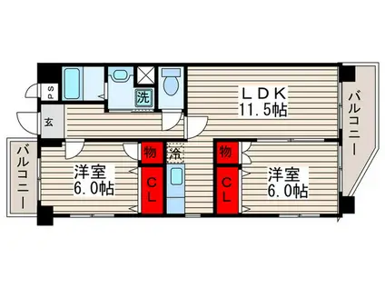 第6ドミール森田(2LDK/4階)の間取り写真