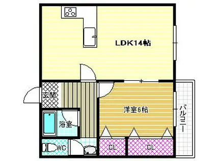 ダイバーシティー藤井寺(1LDK/2階)の間取り写真