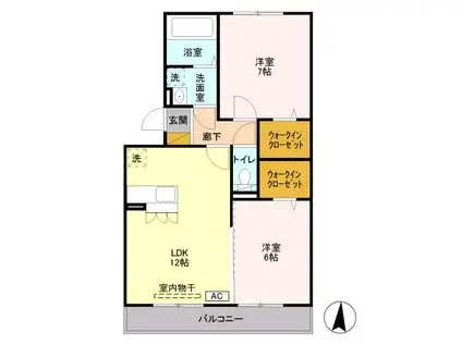 エクセル梨香(2LDK/3階)の間取り写真