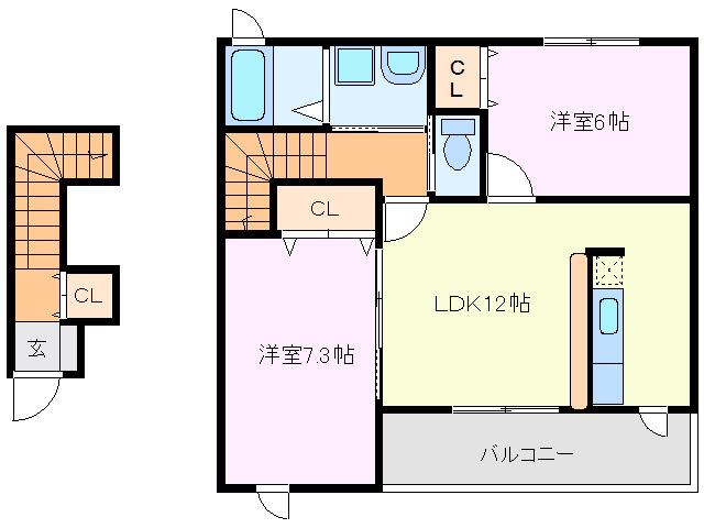 ニューリバーサイド(2LDK/2階)の間取り写真