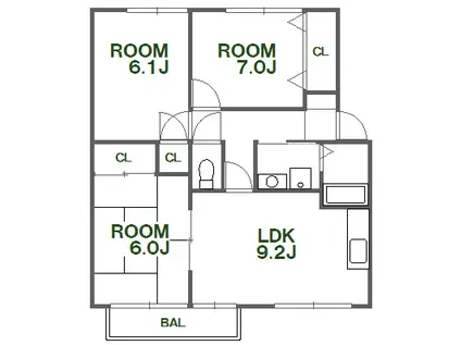 フォブール秦B205(3LDK/2階)の間取り写真