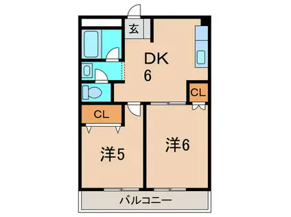 ヴィラ北野(2DK/3階)の間取り写真
