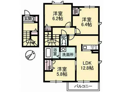 ブリーゼ・モールB棟(3LDK/2階)の間取り写真