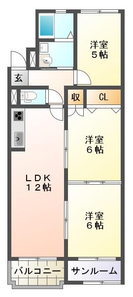 ブルーハイツ塩屋(3LDK/1階)の間取り写真