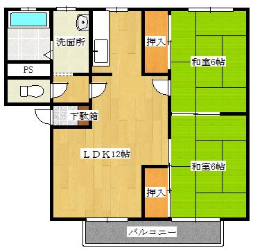 メルヴィルA棟(2LDK/2階)の間取り写真