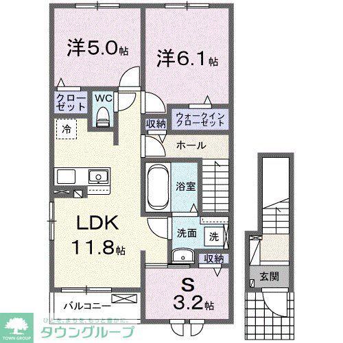 GROVE STAGE A棟(2LDK/2階)の間取り写真