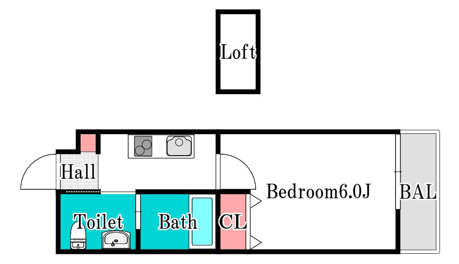 BLUE.RESIDENCE浜(1K/1階)の間取り写真