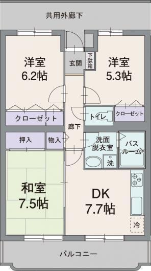 アビタシオン松長(3DK/1階)の間取り写真