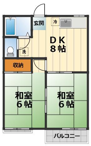 サンハイムフジB(2DK/1階)の間取り写真