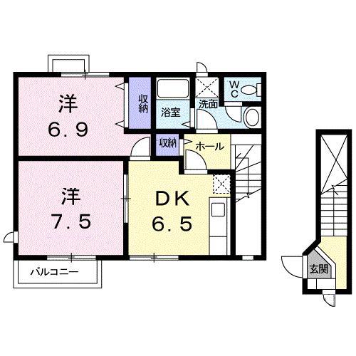 ペスカ フルール 201(2DK/2階)の間取り写真