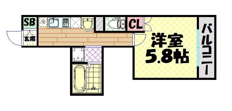 みおつくし東なんば(1K/2階)の間取り写真