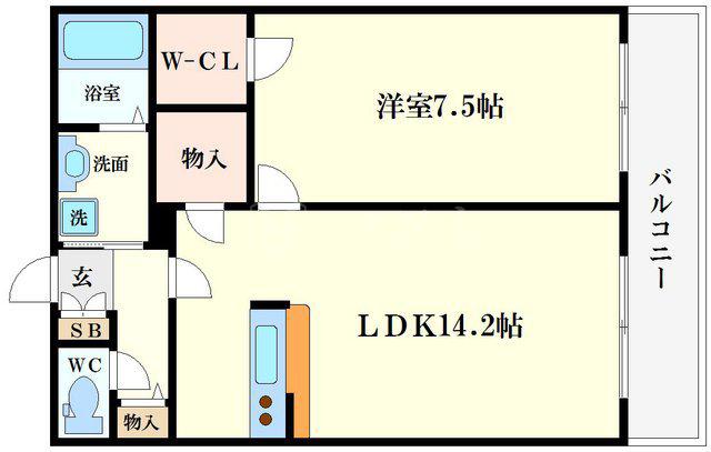ルクレ阿波座レジデンス(1LDK/14階)の間取り写真