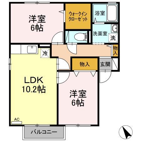 アルス明石台 A(2LDK/2階)の間取り写真