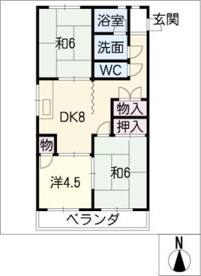 ハイツ稲沢H棟(3DK/1階)の間取り写真