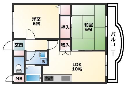 カサ・デ楠見(2LDK/2階)の間取り写真