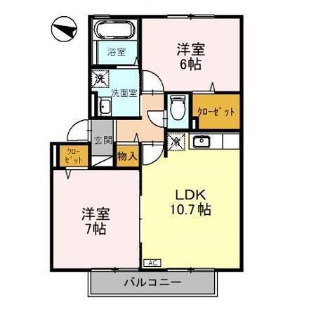 ルピナス・田上 A(2LDK/2階)の間取り写真