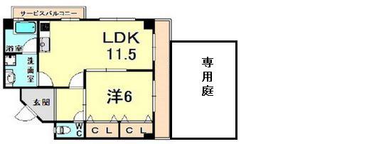 松風パークハウス(1LDK/1階)の間取り写真