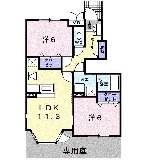 カームリーヒル(2LDK/1階)の間取り写真