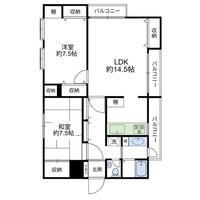 シャンブルリヴェール(2LDK/1階)の間取り写真