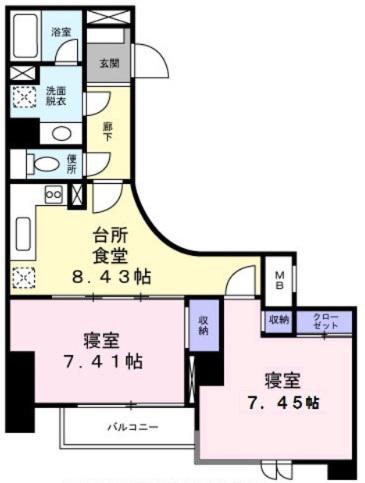アクトフォルム武蔵小山(2DK/9階)の間取り写真