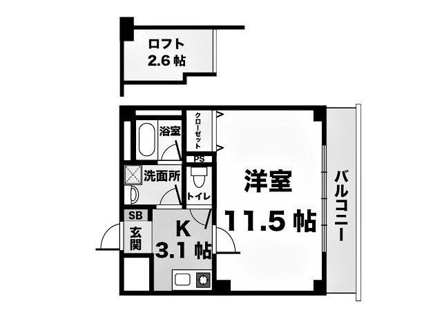 ルームズ学園北町(1K/6階)の間取り写真