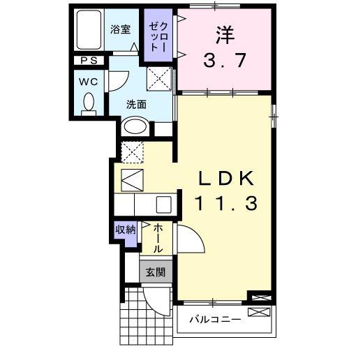 ソフトリ-I(1LDK/1階)の間取り写真