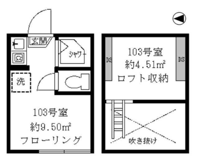 ティ・アーモサンセット(ワンルーム/1階)の間取り写真